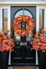 Extra large luxury artificial pink and orange Autumn Wreath