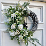 Large luxury white rose spring half wreath year round