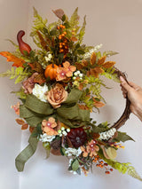 Luxury Rustic Green and Orange Autumn Half Wreath