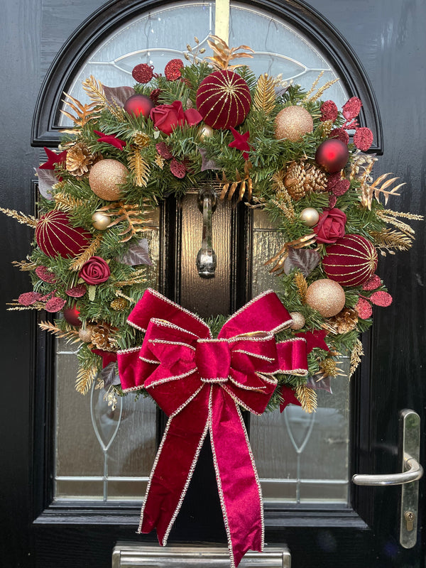 Large luxury burgundy red artificial Christmas wreath