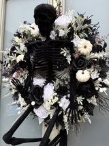 Extra large luxury artificial Halloween skeleton wreath black and white