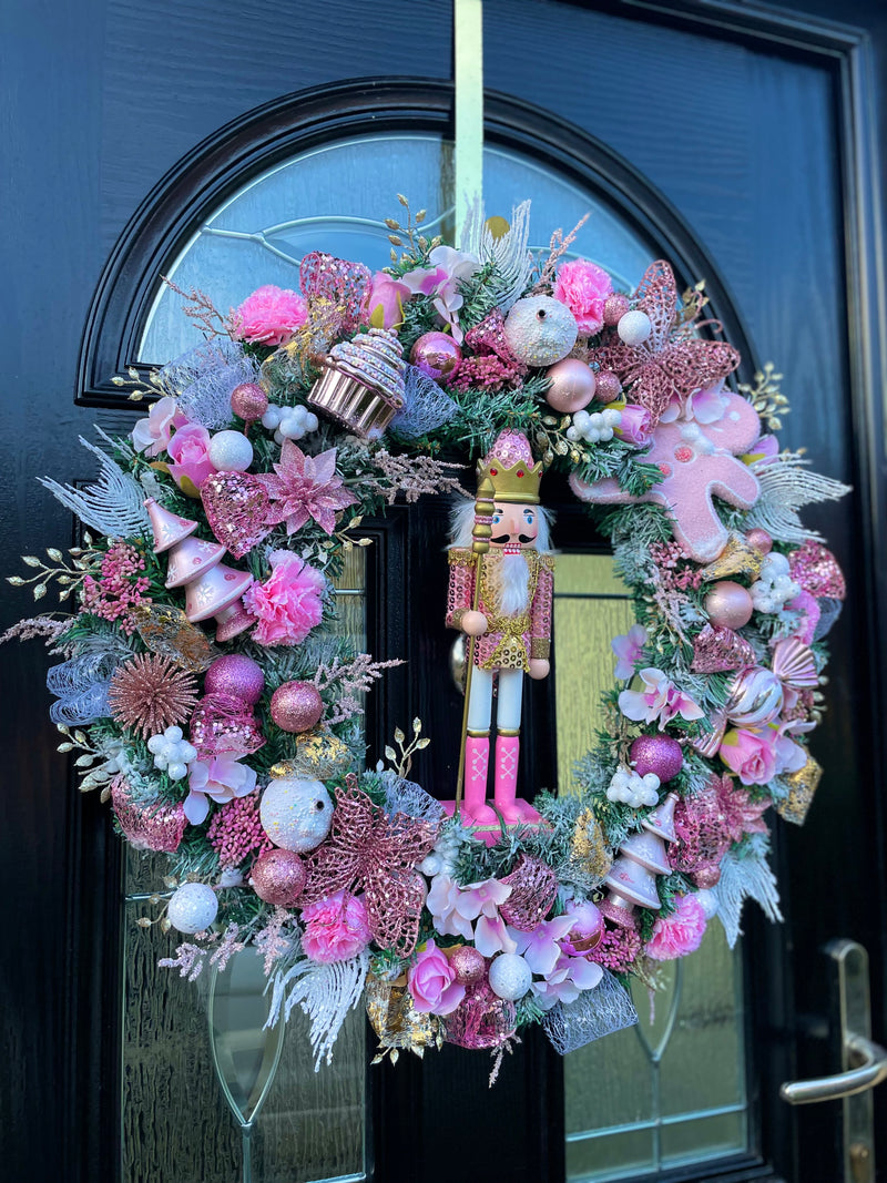 Large luxury pink nutcracker Christmas wreath