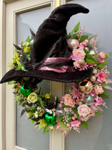 Large luxury Wicked theme Christmas wreath pink and green