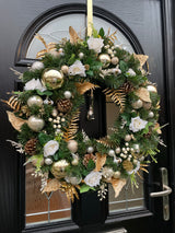 Large Luxury artificial gold and cream rose Christmas wreath