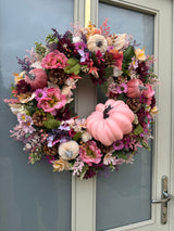Large luxury pink pumpkin autumn wreath