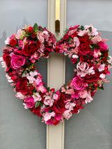 Large luxury pink and red heart wreath year round