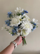 Blue and white artificial boho bridal bouquet