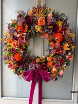Extra large luxury purple and orange Autumn pumpkin wreath