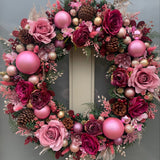 Extra large luxury pink and raspberry artificial christmas wreath
