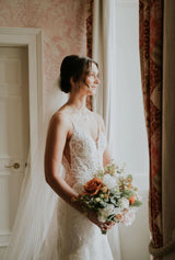 Luxury artificial rustic Bridal Bouquet, nude and orange silk, preserved and pampas wedding bouquet collection