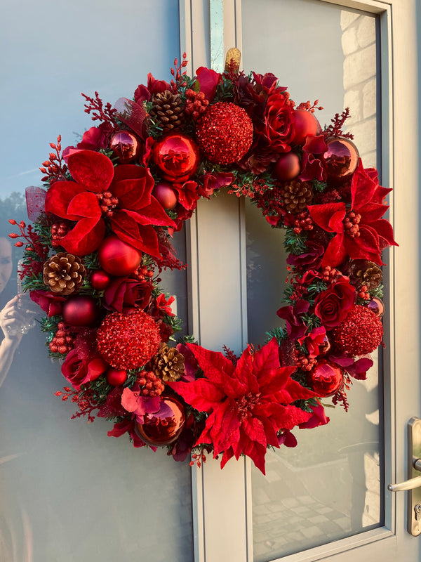 Extra large luxury rich red poinsettia christmas wreath