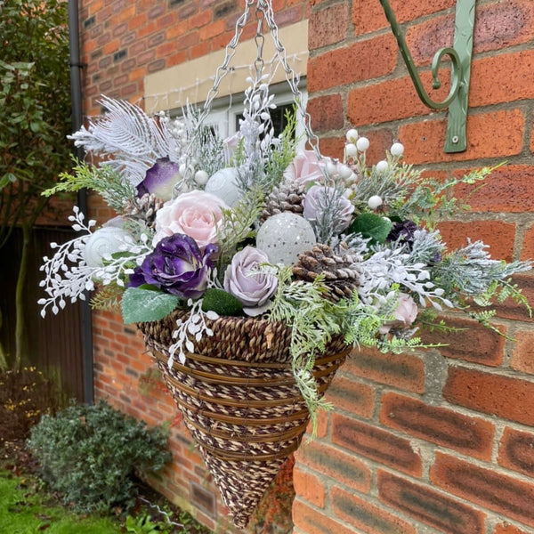 Luxury customised artificial winter christmas hanging baskets