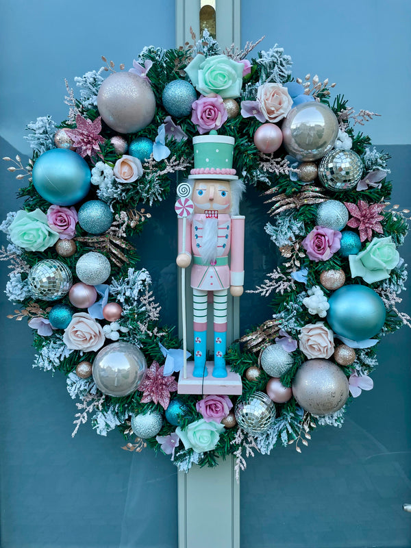 Extra large luxury pastel Christmas nutcracker wreath