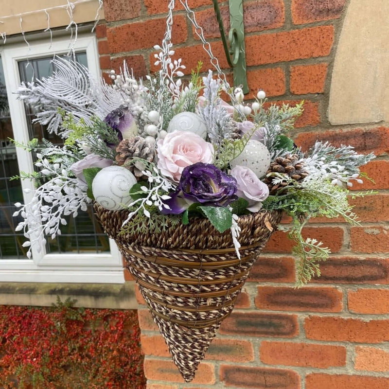 Luxury customised artificial winter christmas hanging baskets