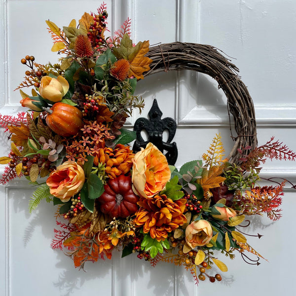 Luxury Autumn Orange Pumpkin and berry wreath