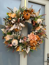 Luxury artificial golden pumpkin Autumn wreath