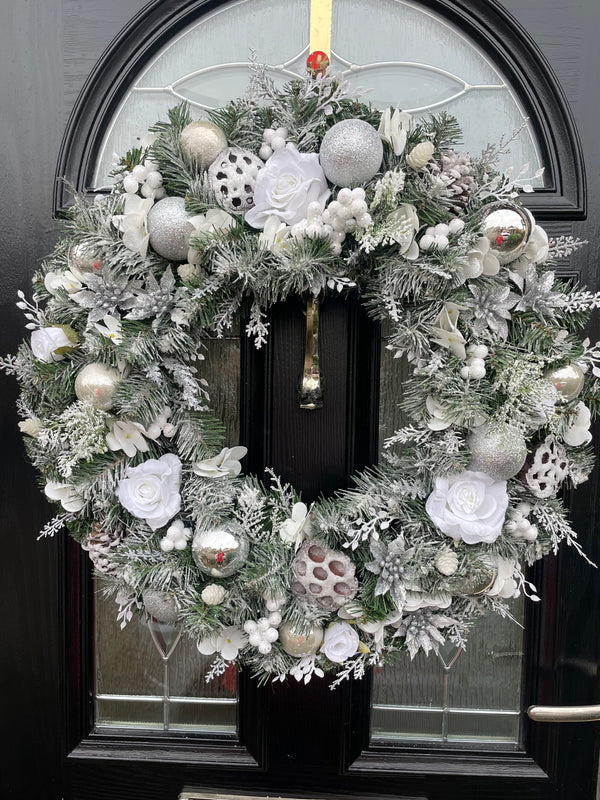 Large Luxury Winter White Snowy Christmas Wreath