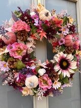 Large luxury pink autumn sunflower wreath