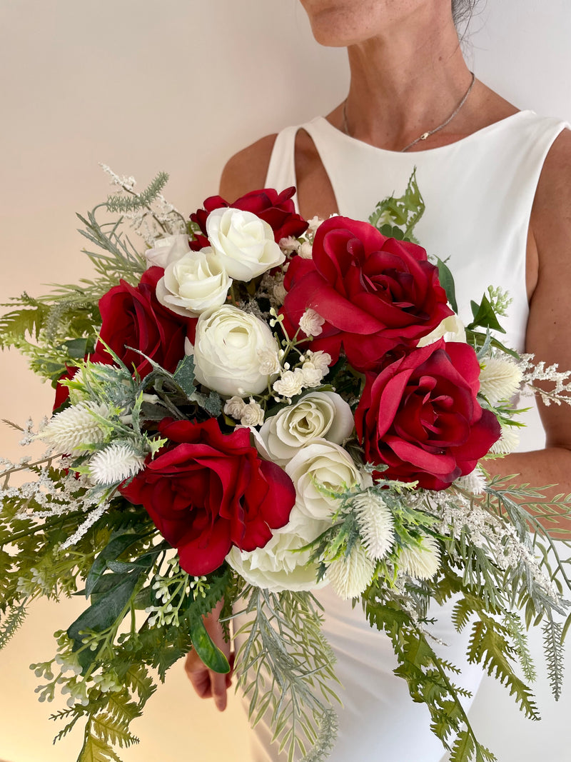 Luxury red and white artificial wedding bouquet