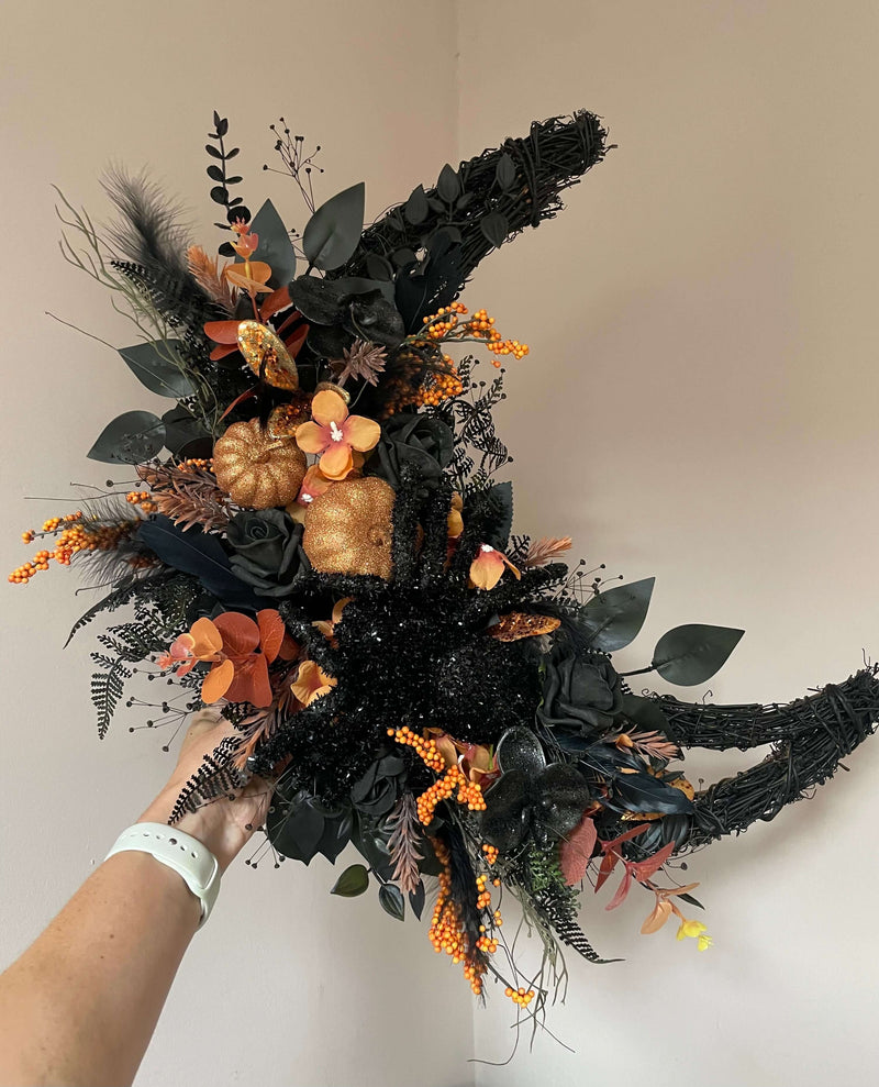 Luxury Halloween autumn black and orange moon wreath