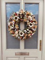 Extra large luxury artificial ivory sunflower autumn wreath
