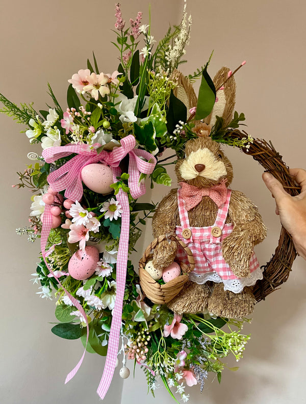 Luxury pink bunny Easter wreath