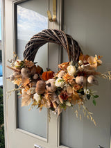 Luxury artificial half Autumn rustic pumpkin wreath