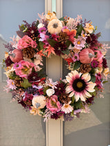 Large luxury pink autumn sunflower wreath