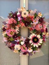 Large luxury pink autumn sunflower wreath