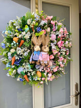 Luxury Easter “Peter & Flopsy” Split Design Wreath – 60cm Luxury Easter Bunny Door Wreath (One of a Kind)