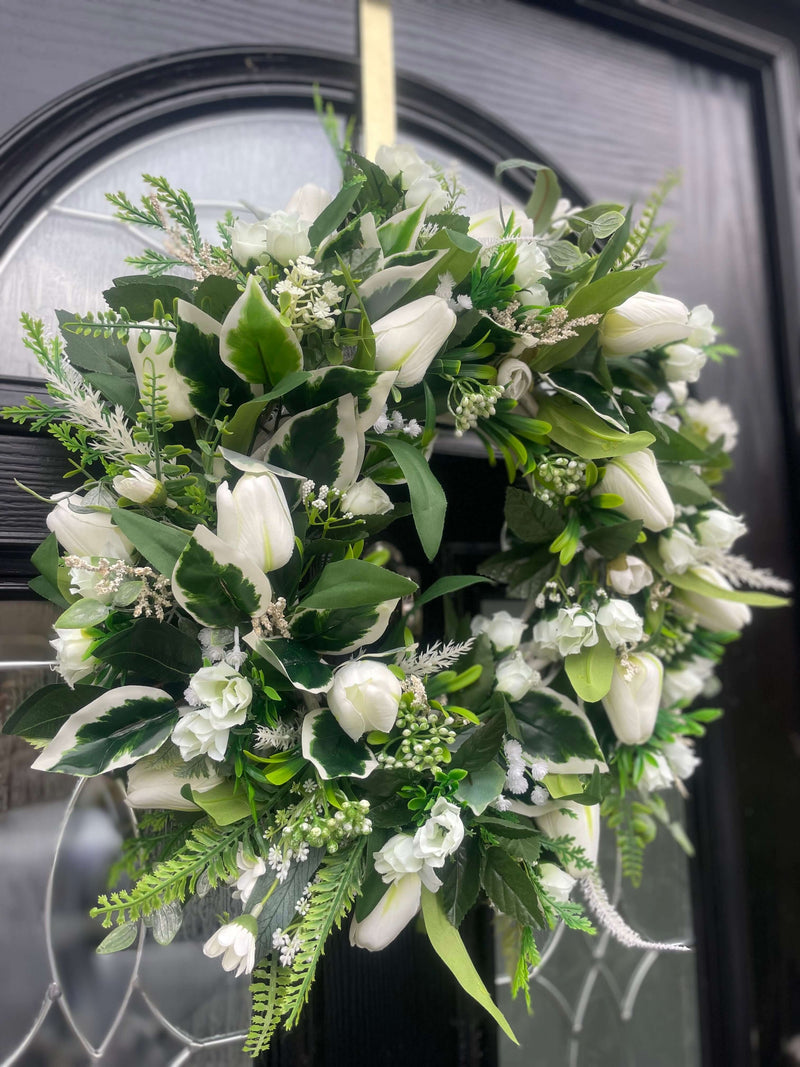Luxury artificial white tulip Spring wreath