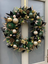 Extra large luxury green, black and gold Christmas wreath