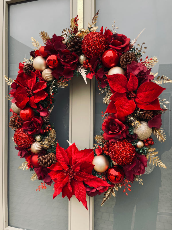 Extra large luxury red poinsettia Christmas wreath