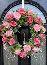 Pink rose and berry luxury Year round front door wreath