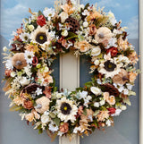 Extra large luxury artificial ivory sunflower autumn wreath
