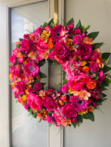 Extra large bright pink summer wreath