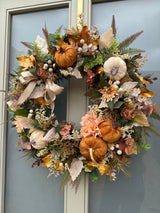 Luxury artificial golden pumpkin Autumn wreath
