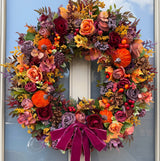 Extra large luxury purple and orange Autumn pumpkin wreath