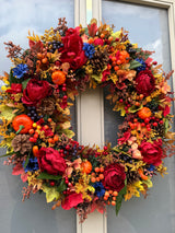 Extra large luxury bold autumn berry and pumpkin wreath