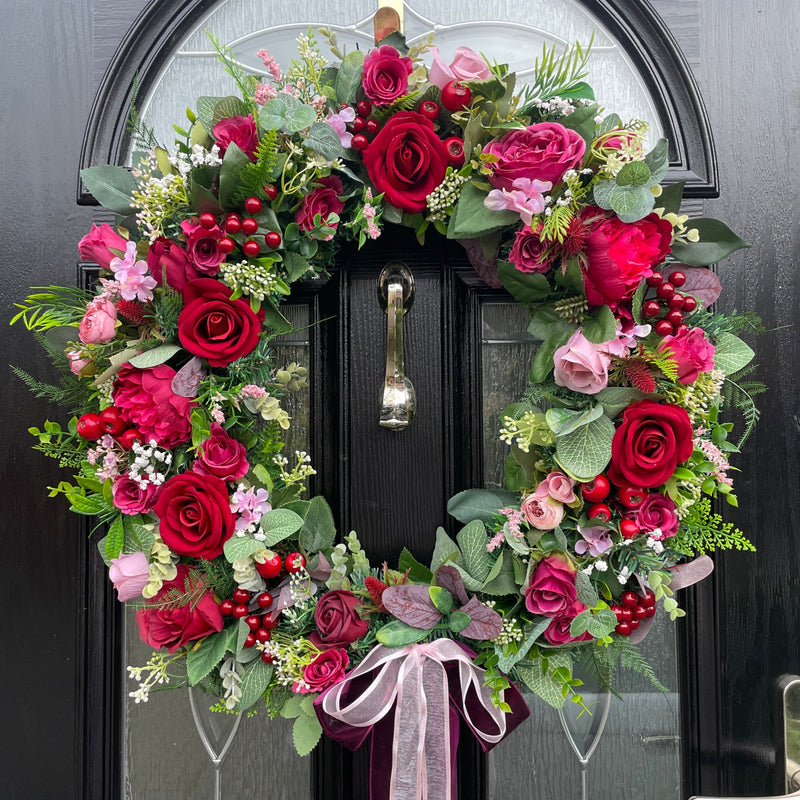 Extra large luxury red and pink year round wreath