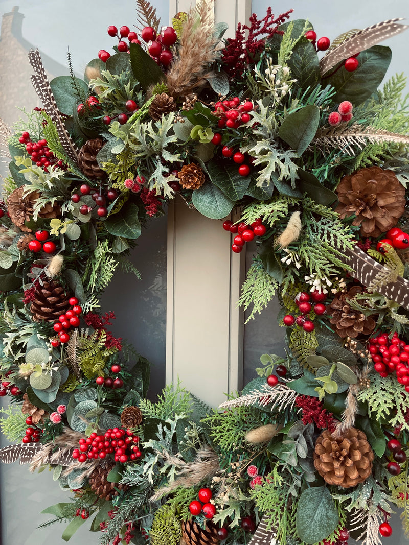Extra large luxury natural look red berry christmas wreath