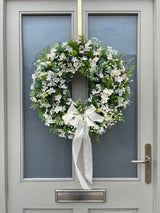 Extra large Luxury Artificial White Baby's Breath with Bow Front Door Wreath Year Round