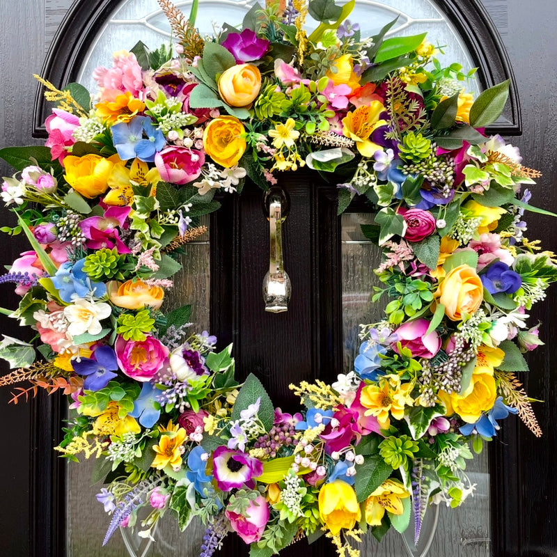 Large luxury multicolour spring year round wreath