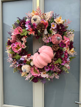 Large luxury pink pumpkin autumn wreath