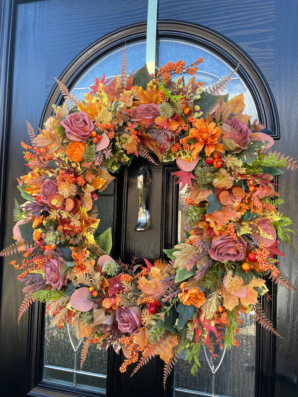 Extra Large Luxury artificial burnt orange autumn wreath