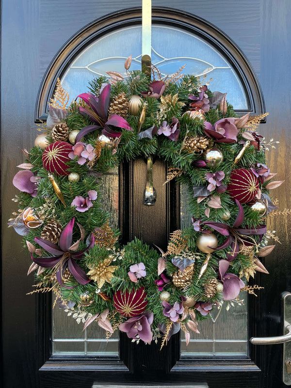 Extra large luxury plum purple and gold Christmas wreath