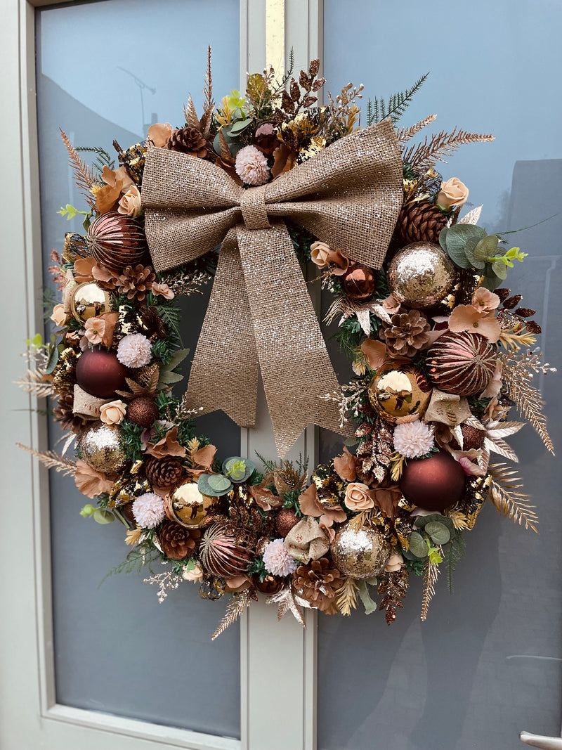 Large luxury bronze, brown and gold Christmas wreath