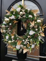 Large Luxury artificial gold and cream rose Christmas wreath