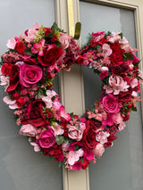 Large luxury pink and red heart wreath year round