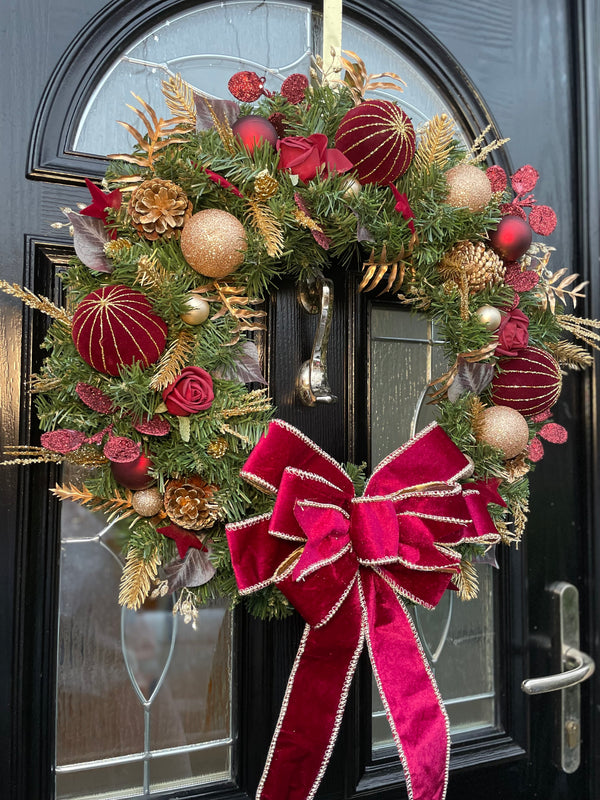 Large luxury burgundy red artificial Christmas wreath